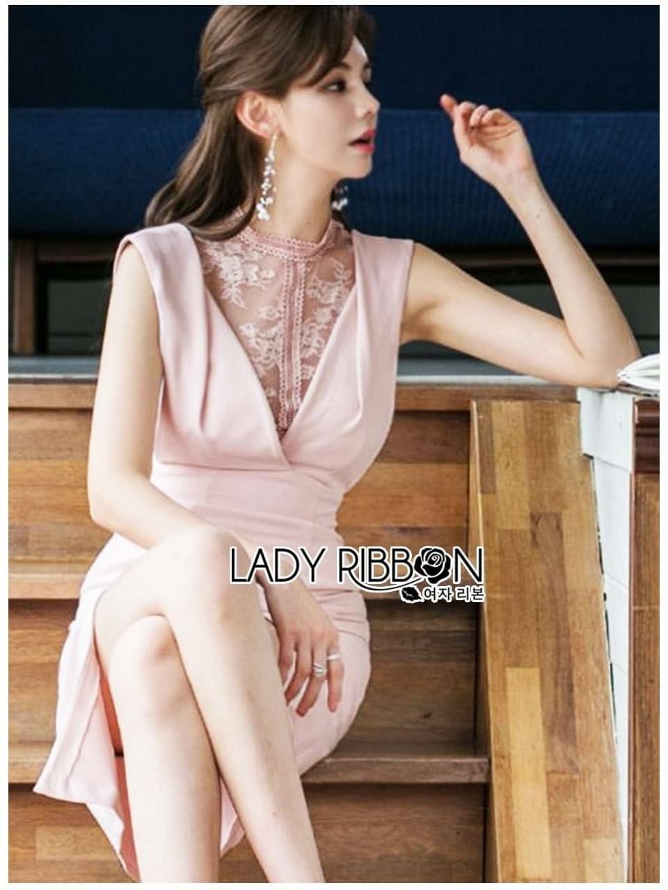 เดรสเข้ารูปพอดีตัวสีชมพู Lady Ribbon