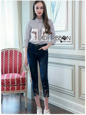 Shirt and Embroidered Lady Ribbon Denim Set