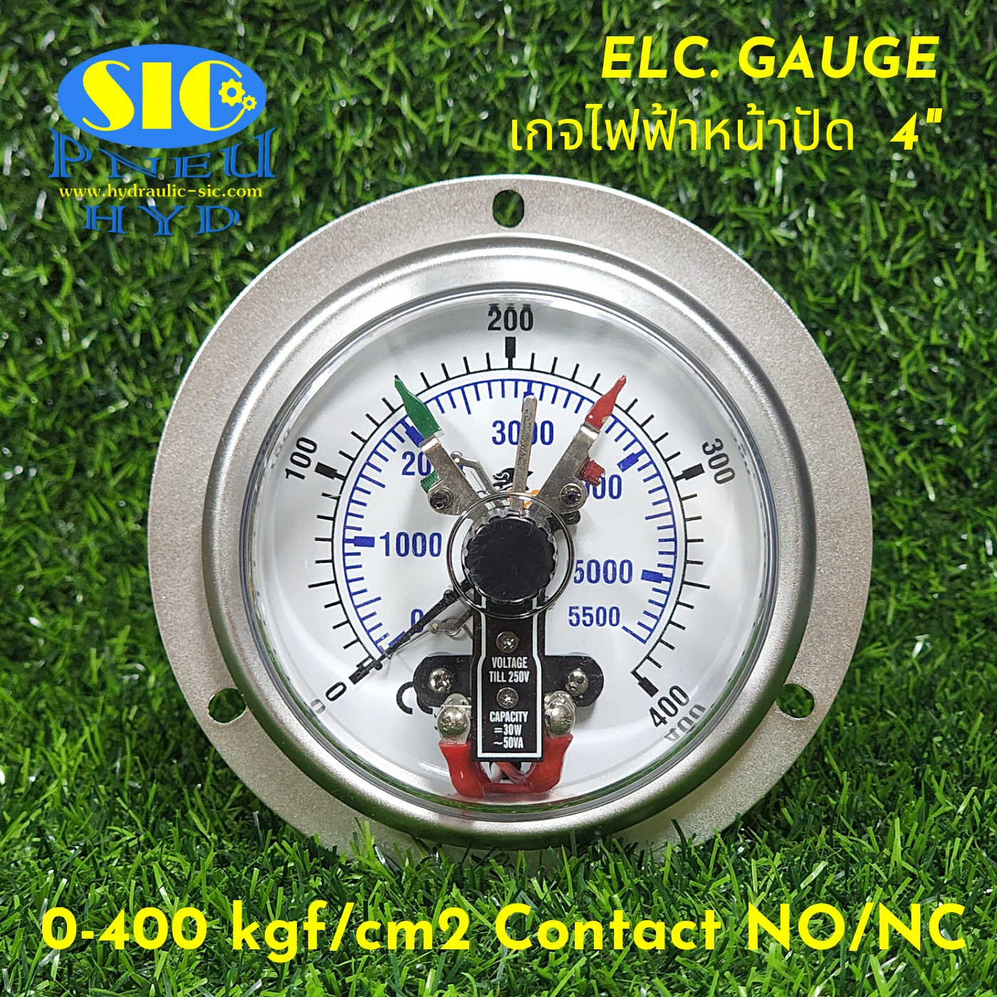 455-2AB Electric Gauge 2 Contract NO/NC เกจคอนแทรคไฟฟ้า , หน้าปัด 4" , เกลียวออกหลังล่าง