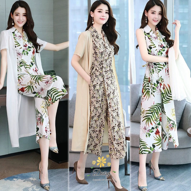 ชุดจั๊มสูท 2 ชิ้น ชุดและเสื้อคลุม คอวีแบบป้าย