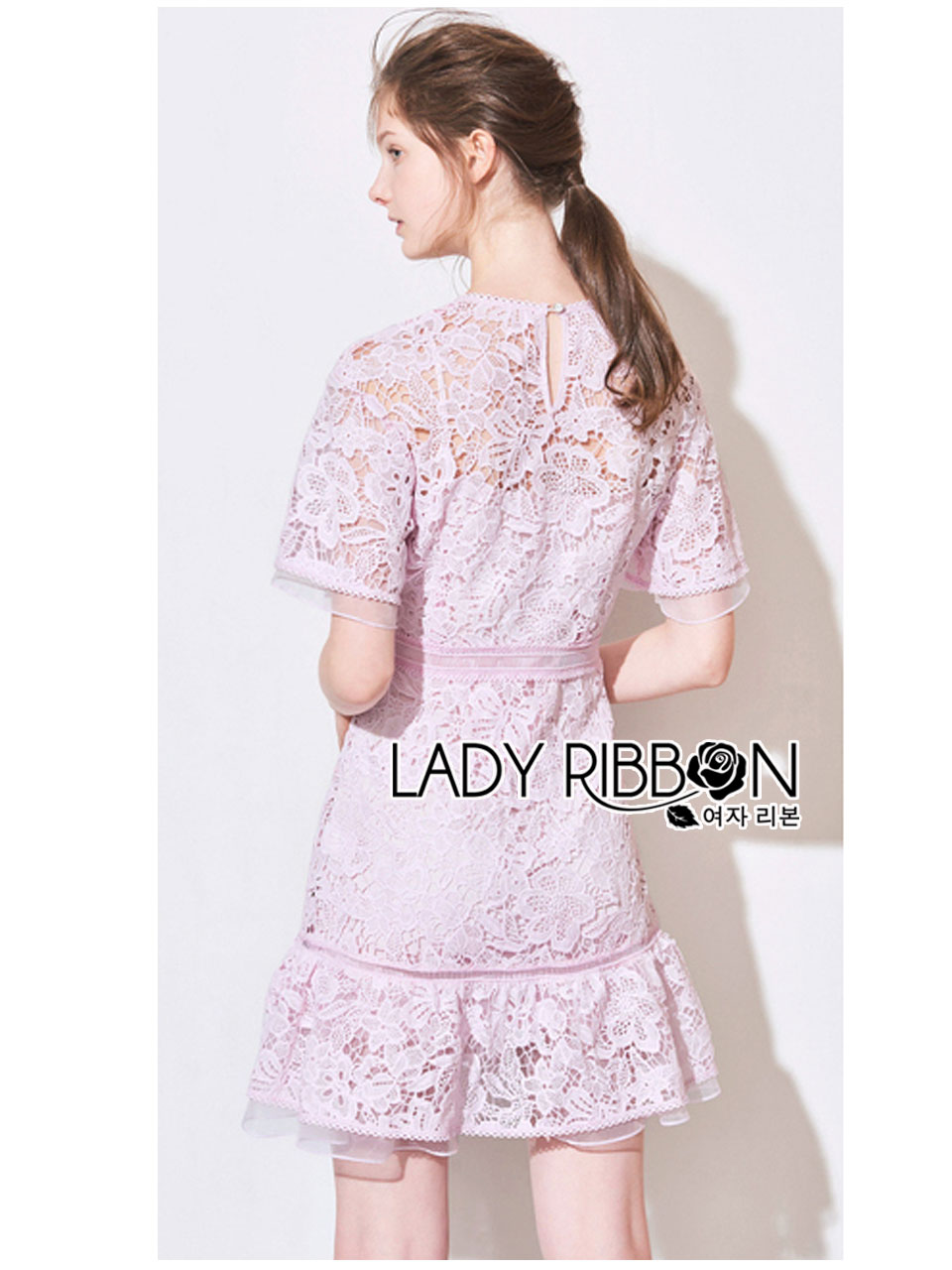 Mini Dress เดรสสั้นผ้าลูกไม้สีชมพูเบบี้พิงค์