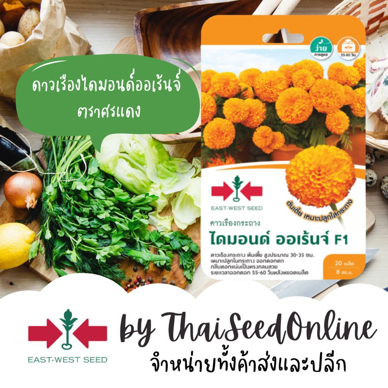 Sorndang(ศรแดง) GGEW เมล็ดพันธุ์ ดาวเรืองกระถาง F1 ไดมอนด์ ออเรนจ์ 20 เมล็ด ตราศรแดง Diamond Orange Marigold