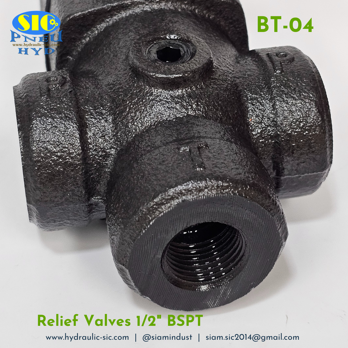 BT-04-H Relief Valve วาล์วปรับแรงดันน้ำมันไฮดรอลิค แบบต่อท่อ 1/2" : YOUQUEN