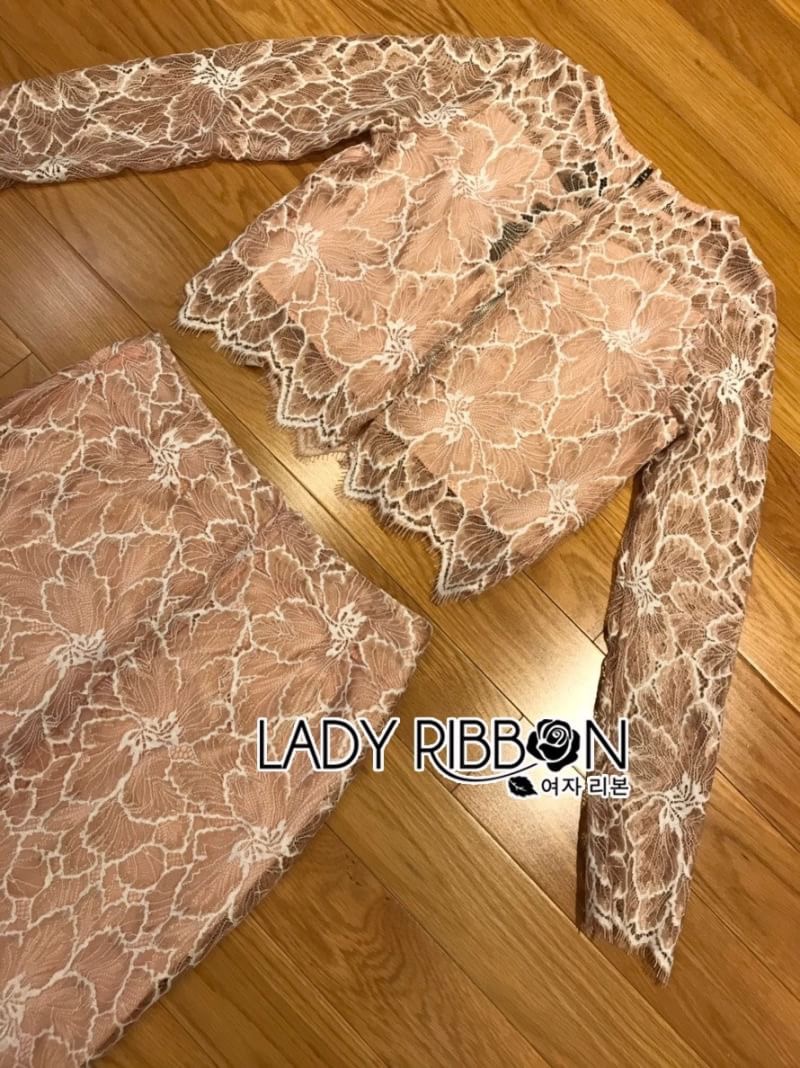 Lace Top and Skirt Set เซ็ตเสื้อแขนยาวและกระโปรงลูกไม้สีพีช