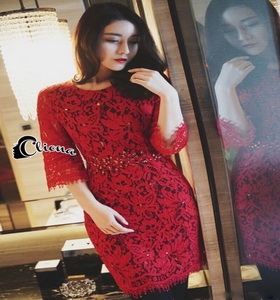 Cliona mini dress สีแดงสด แขน 5 ส่วน