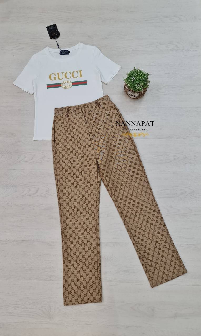 เสื้อผ้ายืด นุ่ม เด้ง สกรีนลายกุชชี่