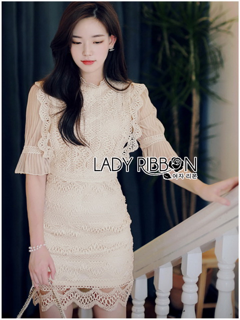 Mini Dress เดรสสั้นผ้าลูกไม้สีขาวงาช้าง