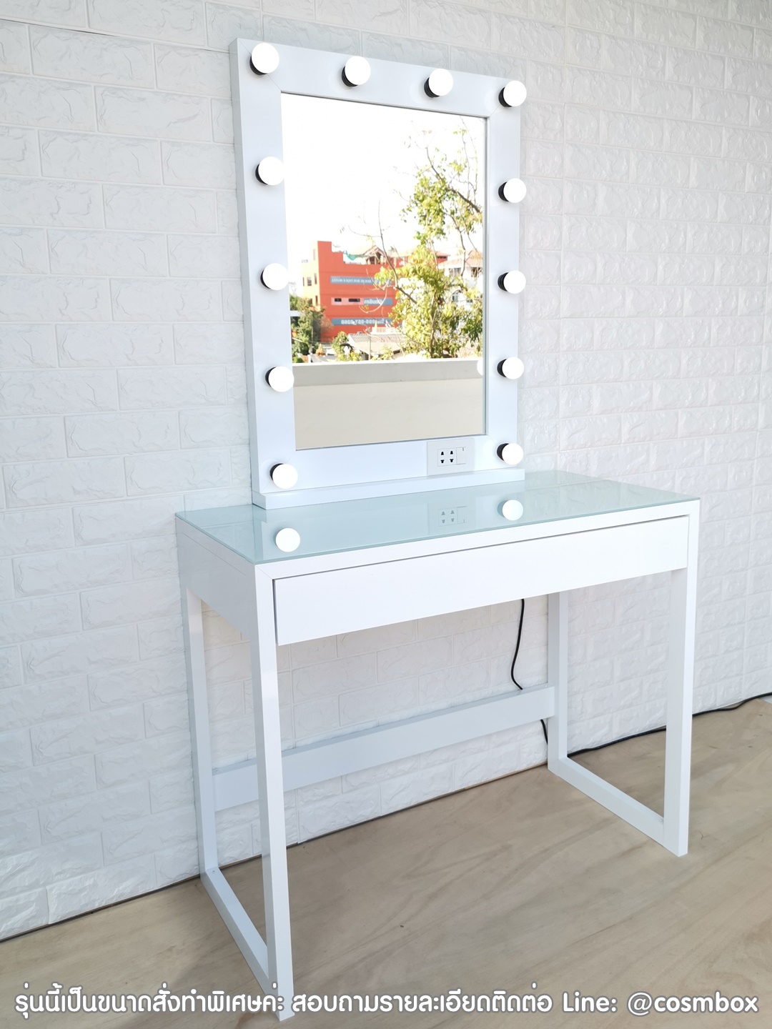 โต๊ะเครื่องแป้ง กระจกแต่งหน้า กระจกมีไฟ - W90 x D45 x H155 cm. (ไม่รวมเก้าอี้) ขาโต๊ะรุ่น Slim