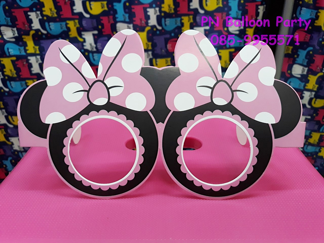 แว่นมินนี่เม้าส์ สีชมพู สำหรับใส่ในงานปาร์ตี้ 1แพค 6 ชิ้น Minnie Mouse Paper Glasses