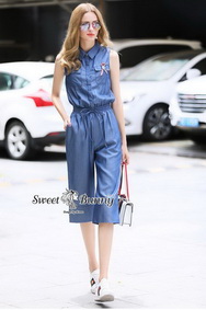 ยีนส์ผ้านุ่มจั้มสูทแขนกุด