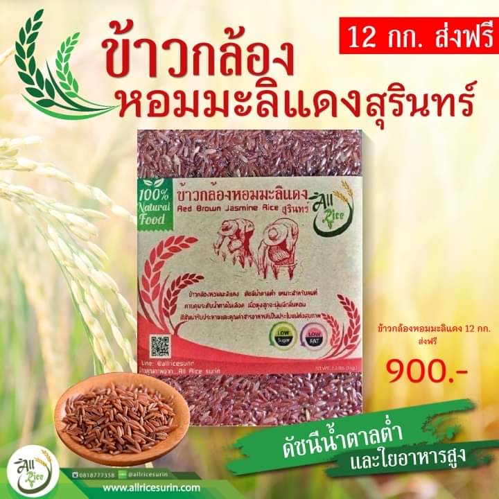 ข้าวกล้องหอมมะลิแดง 12 กก ส่งฟรี