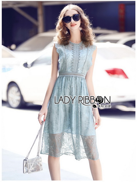 เดรสสั้นผ้าลูกไม้สีฟ้าสดใสสไตล์ซัมเมอร์