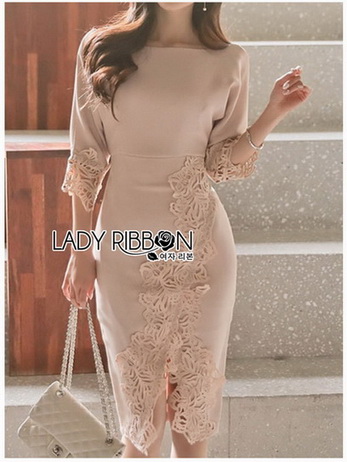 Crepe & Lace Dress เดรสผ้าเครปสีนู้ด