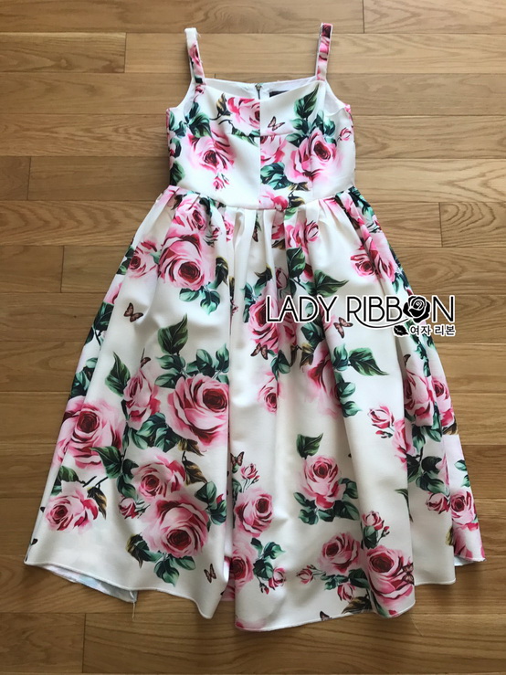 Dress เดรสผ้าเครปพิมพ์ลายดอกกุหลาบบาน