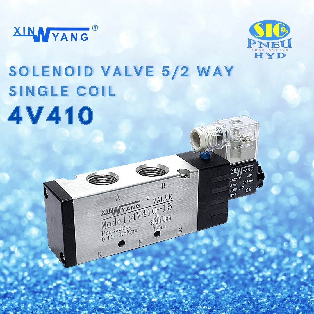 4V410 : SOLENOID VALVE XINYANG โซลินอยด์วาล์ว 5/2 SINGLE COIL PORT 1/2" PT