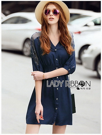 Lady Natalie Minimal Organza and Denim Cotton Shirt Dress