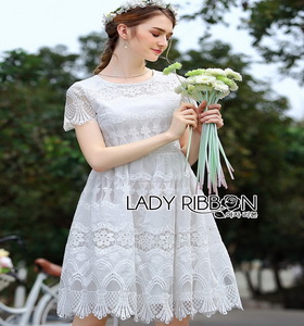 White Lady Ribbon Lace Dress เดรสผ้าลูกไม้สีขาว