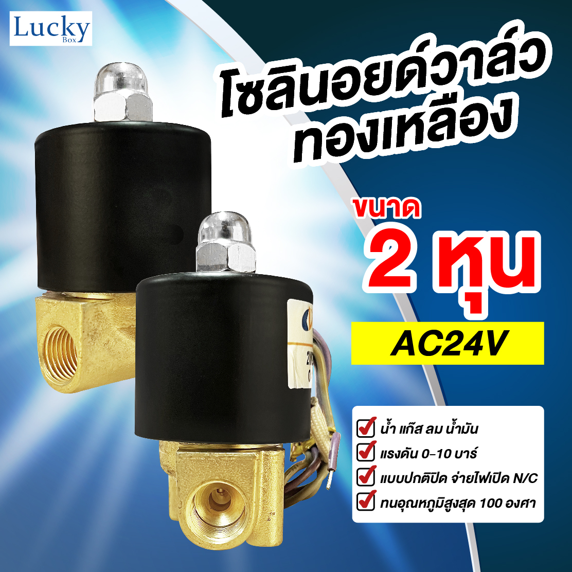 Solenoid Valve โซลินอยด์ทองเหลือง 1/4 นิ้ว (2 หุน) AC24V