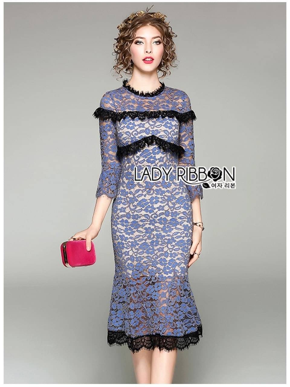 Dress เดรสผ้าลูกไม้สีม่วงไลแล็กทรงเมอร์เมด