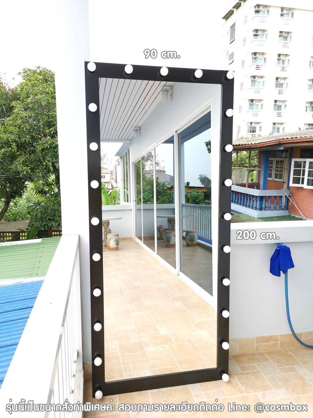 กระจกส่องเต็มตัว กระจกมีไฟ - 90 x 200 cm. (ไฟ 3 ด้าน รุ่นแขวนผนัง)