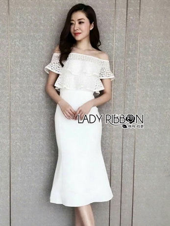 🎀 Lady Ribbon's Made 🎀 Lady Denise Off-Shoulder Ruffle Lace and Crepe Dress