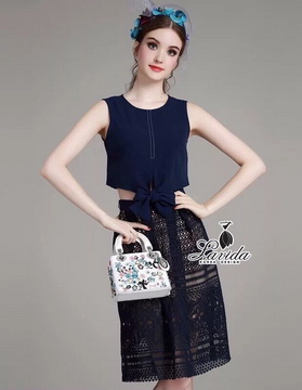 Lady Ribbon Online เสื้อผ้าออนไลน์ online ขายส่ง เลดี้ริบบอน Lavidaเสื้อผ้า LV02280716 🍭Korea Design By Lavida fashionista sleeveless blue top nice lace skirt set