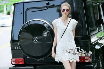 Lady Ribbon Online เสื้อผ้าออนไลน์ ขายส่งของแท้พร้อมส่ง Sweet Bunny SW02250716 Sweet Bunny Present... Lace Trim Flared White Dress