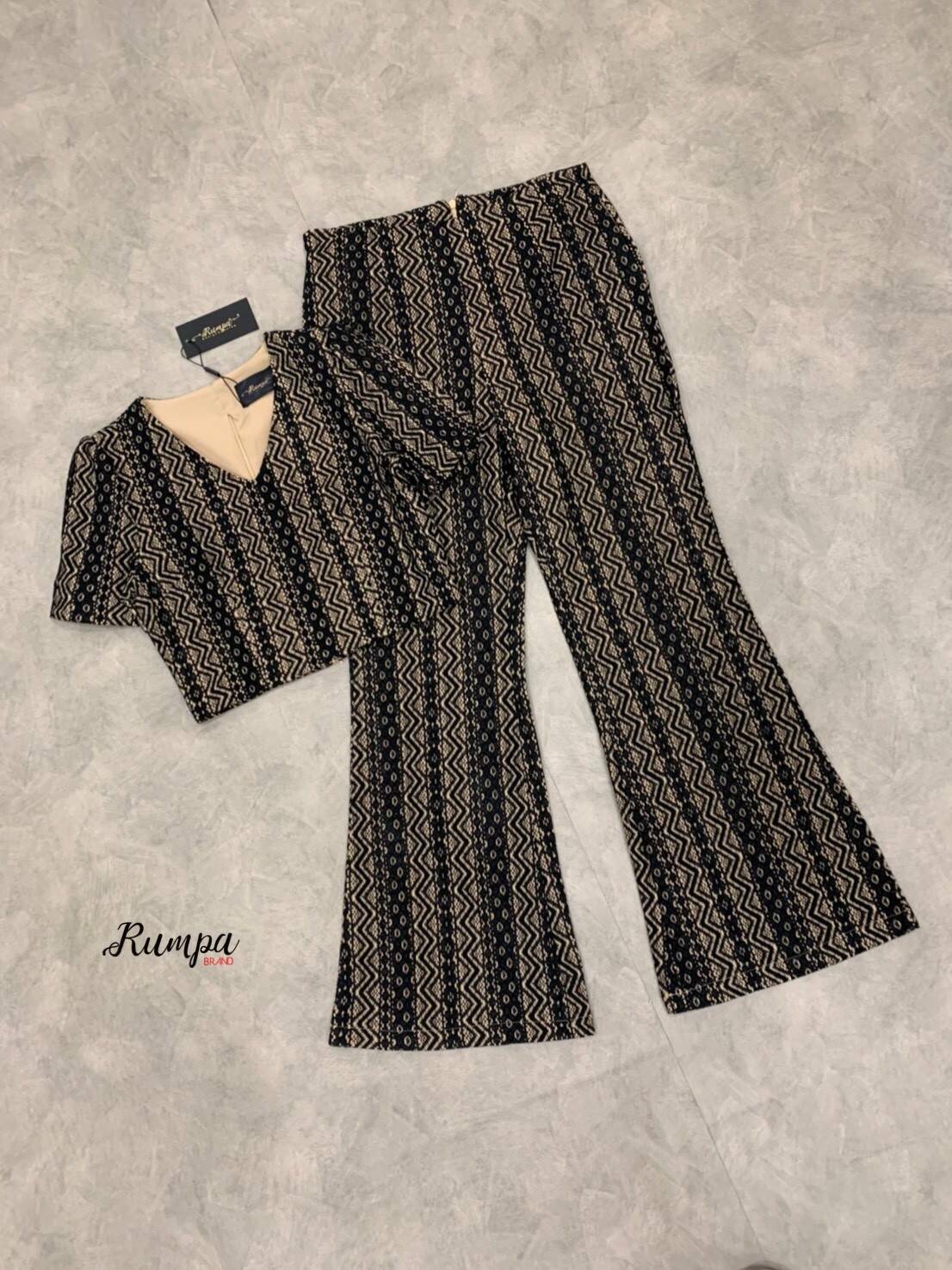 เซทครอปแขนสั้นลาย