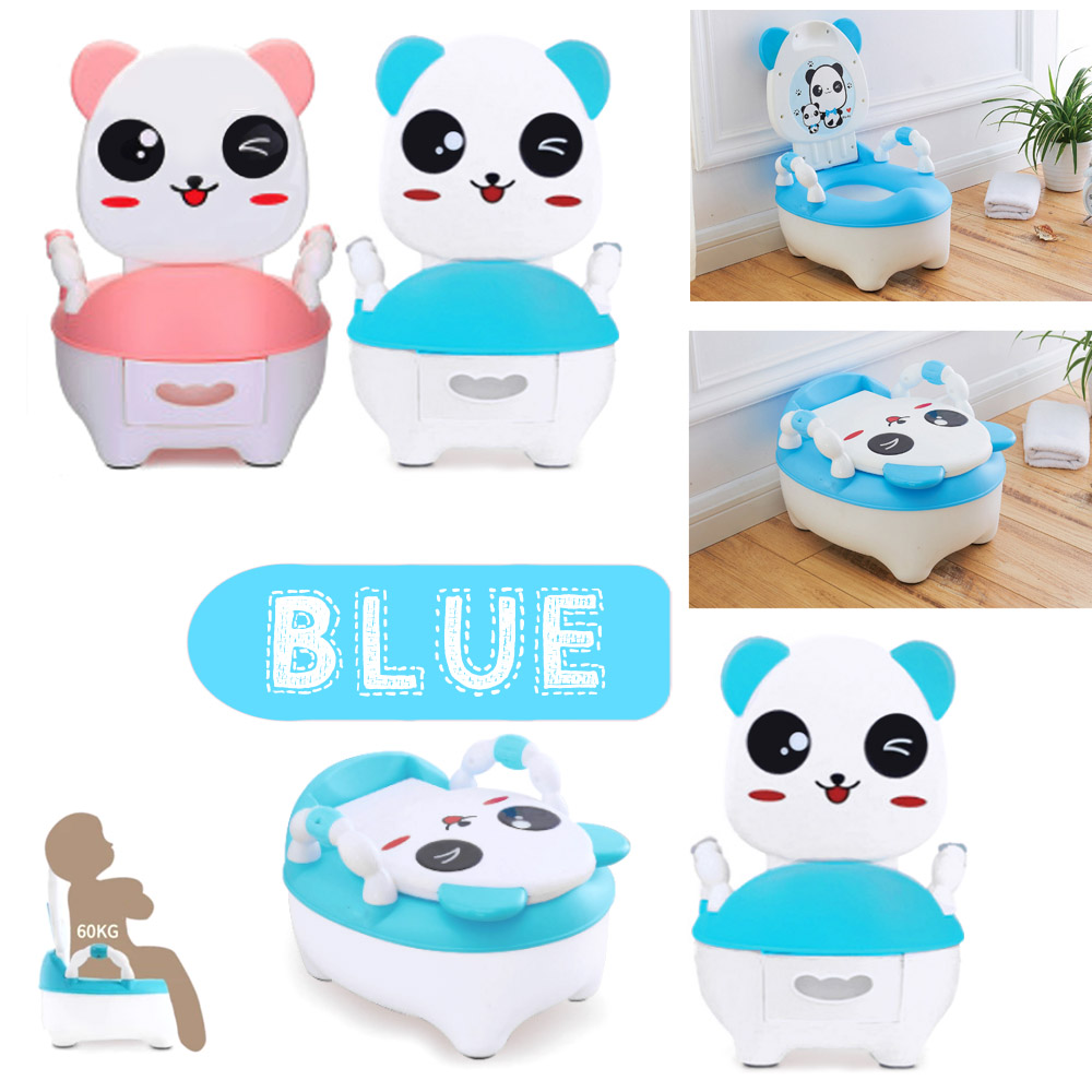 Panda Toilet Trainer Jumbo กระโถนฝึกถ่าย ลายแพนดา พร้อมกระโถนในตัว ที่นั่งขนาดใหญ่ นั่งสบายพร้อมแขนจับและฝาปิด Blue