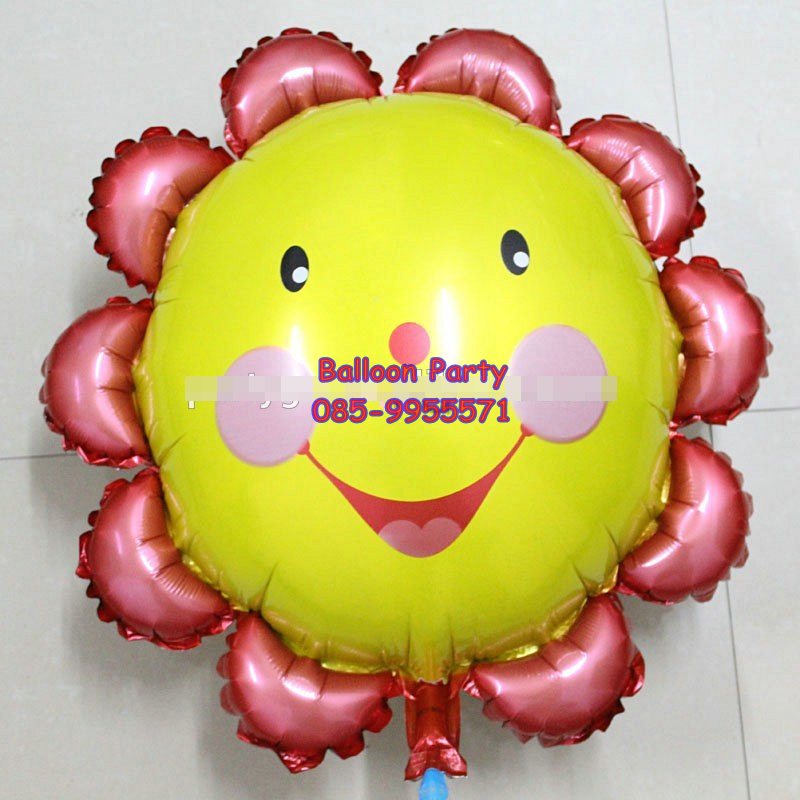 ลูกโป่งดอกไม้ยิ้ม ดอกทานตะวันยิ้ม สีแดงSmile Flower Sunflower Foil Balloon Red Color