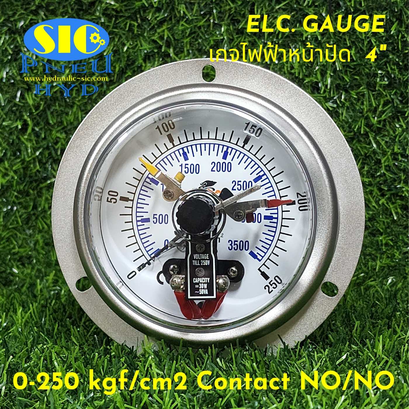 455-2AA Electric Gauge 2 Contract NO/NO เกจคอนแทรคไฟฟ้า , หน้าปัด 4" , เกลียวออกหลังล่าง