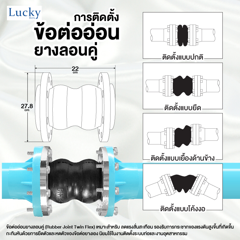 ข้อต่อท่ออ่อนยางลอนคู่ ขนาด 8 นิ้ว หน้าแปลน 10K เสริมขดลวดด้านใน ป้องกันการบีบหดของตัวยาง