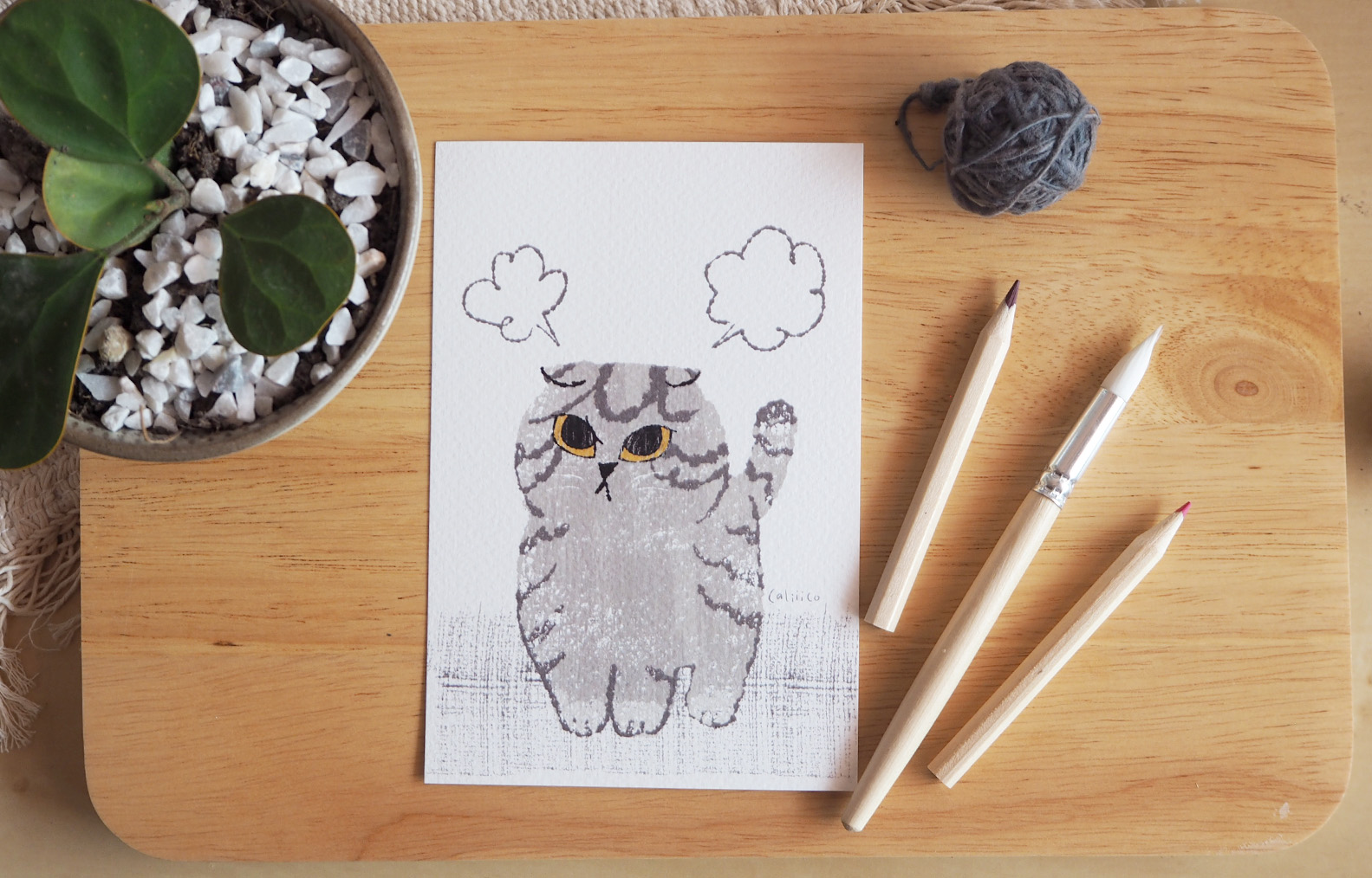โปสการด์ ลายแมวงอน illustration postcard 4x6 inch