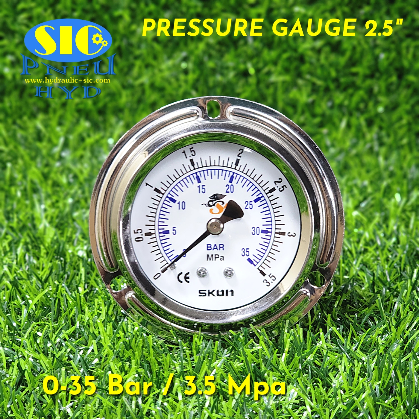 Pressure Gauge Range Bar/Mpa เกจวัดแรงดัน (326-22-*** : หน้าปัด 2-1/2" เกลียวออกหลังกลาง) (SKON)