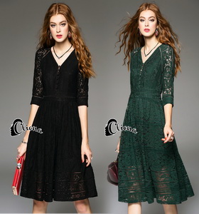 Luxury Lace Dress Long dress ลูกไม้ยาว คอวี