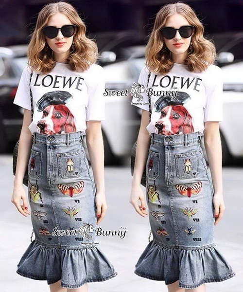 เซ็ทเสื้อ+กระโปรงยีนส์ปัก