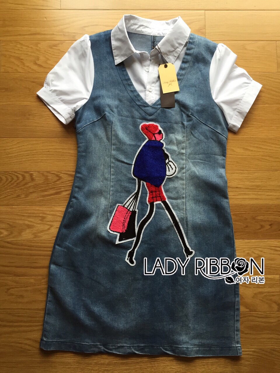Lady Ribbon Online เสื้อผ้าออนไลน์ ขายส่ง LR17200616 🎀 Lady Ribbon's Made 🎀 Lady Olivia Fashionable Preppy Denim Shirt Dress