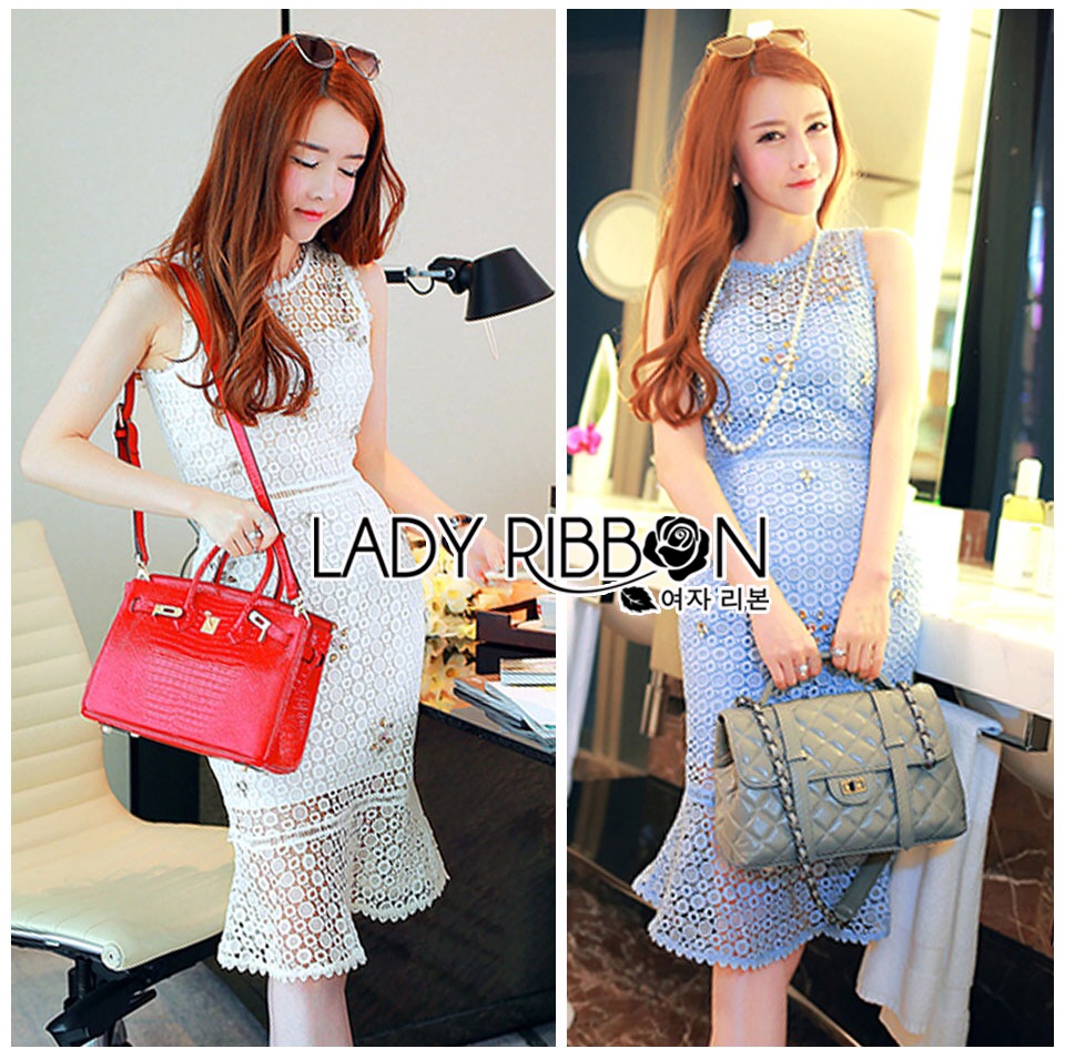 Lady Ribbon Online LR02090616 🎀 Lady Ribbon's Made 🎀 Lady Nara Feminine Elegant Crystal Embroidered Lace Dress
