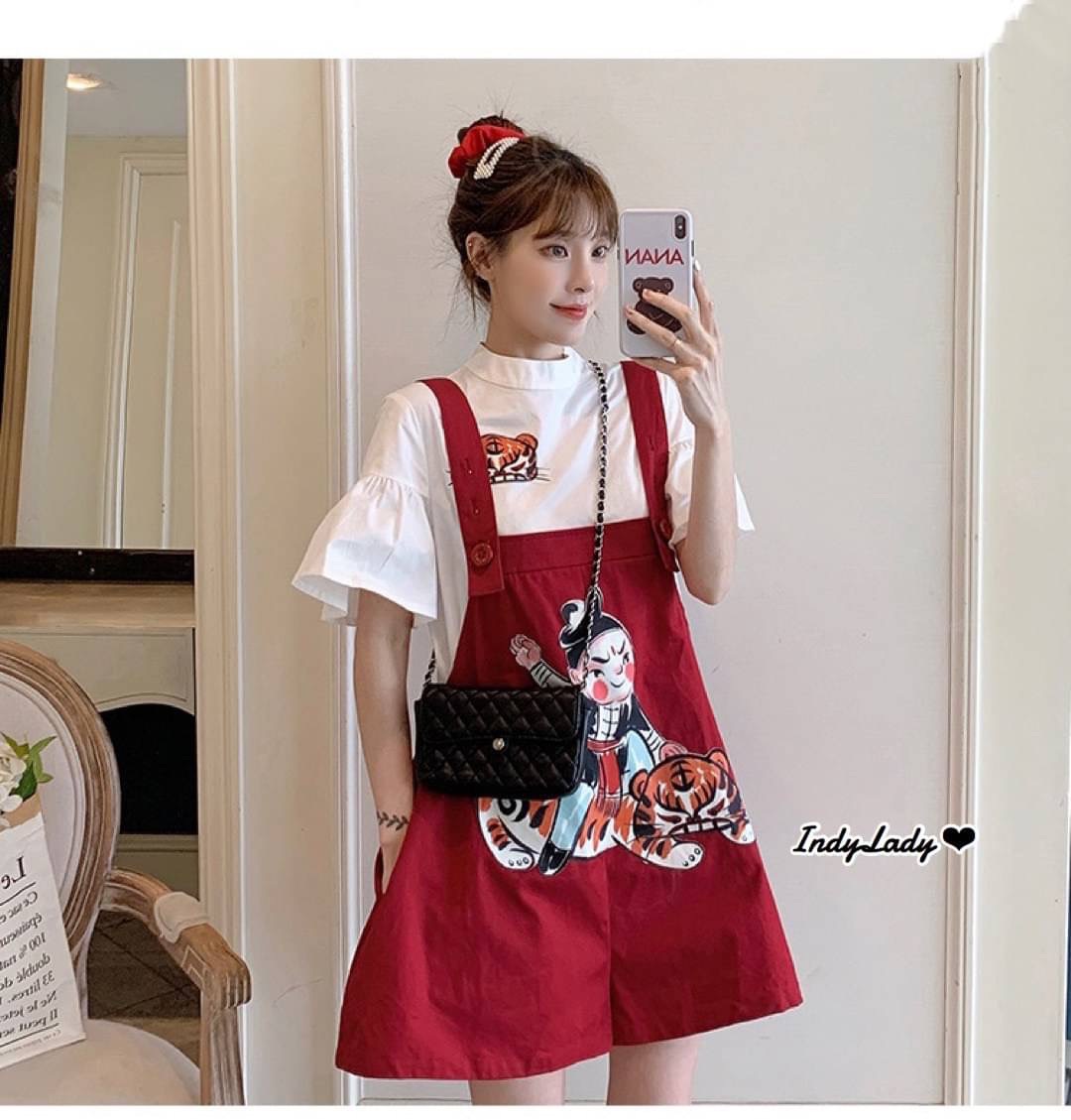 เสื้อเดรสเอี๊ยมตัวเสื้อแขนสั้นชายบาน