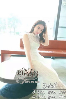 2Sister Made, White Elegant Sexy Maxi Dress แม็กซี่เดรสลูกไม้สีขาว เ