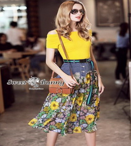 เสื้อพร้อมกระโปงเสื้อผ้าไหมพรมกระโปงท่อนบนเป็นยีนส์
