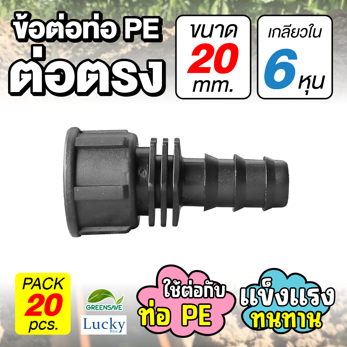 ข้อต่อท่อ HDPE ต่อตรง ขนาด 20 มม. เกลียวใน 6 หุน [แพ็ค 20 ชิ้น] ข้อต่อท่อ PE เกษตร