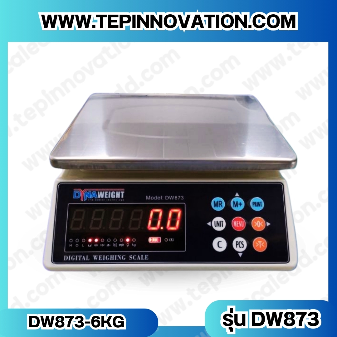 เครื่องชั่งดิจิตอล พิกัดน้ำหนัก 6kg ค่าละเอียด 0.2g ยี่ห้อ Dynaweight รุ่น DW873