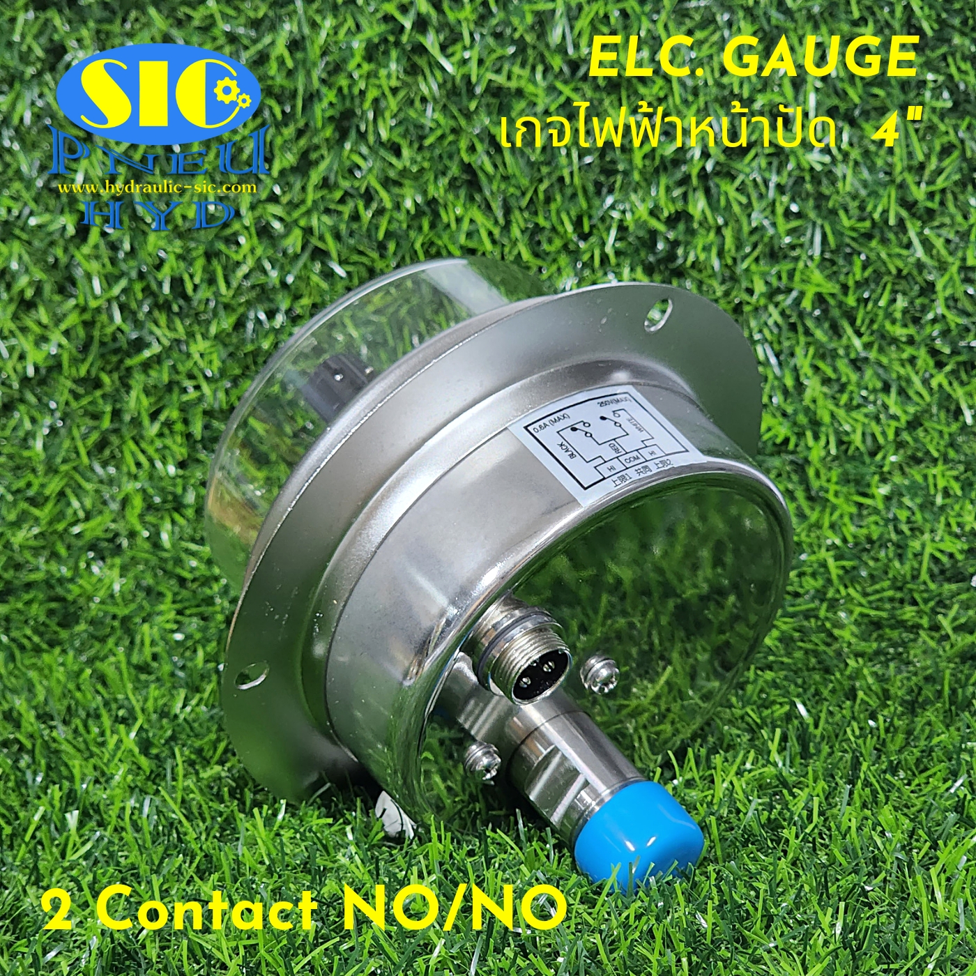 455-2AA Electric Gauge 2 Contract NO/NO เกจคอนแทรคไฟฟ้า , หน้าปัด 4" , เกลียวออกหลังล่าง
