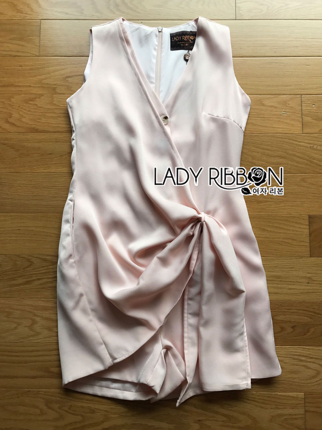 Playsuit เพลย์สูทจับเดรปผูกริบบิ้นสีพีช