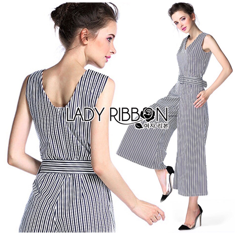 Lady Ribbon LR13230516 🎀 Lady Ribbon's Made 🎀 Lady Annie Minimal Chic Striped Sleeveless Jumpsuit with Be
