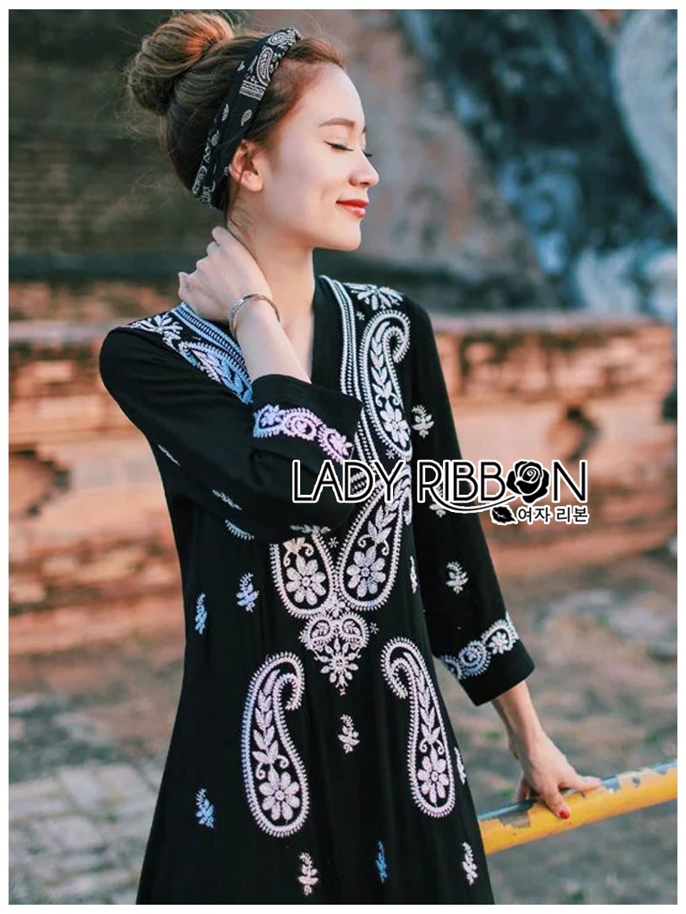🎀 Lady Ribbon's Made 🎀 ขายส่ง Lady Leslie Bohemian Chic Paisley Embroidered Dress ขายเดรส
