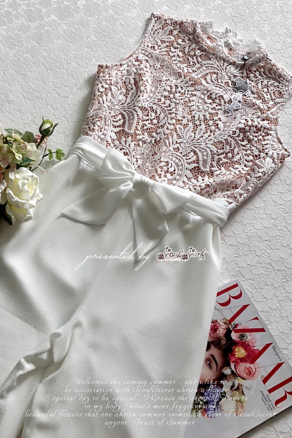 จั้มสูทขายาวเสื้อทรงแขนกุดเนื้อผ้าทอลาย