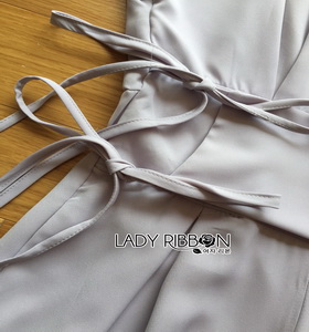 Lady Ribbon Pale-Grey Jumpsuit จัมป์สูทขายาว