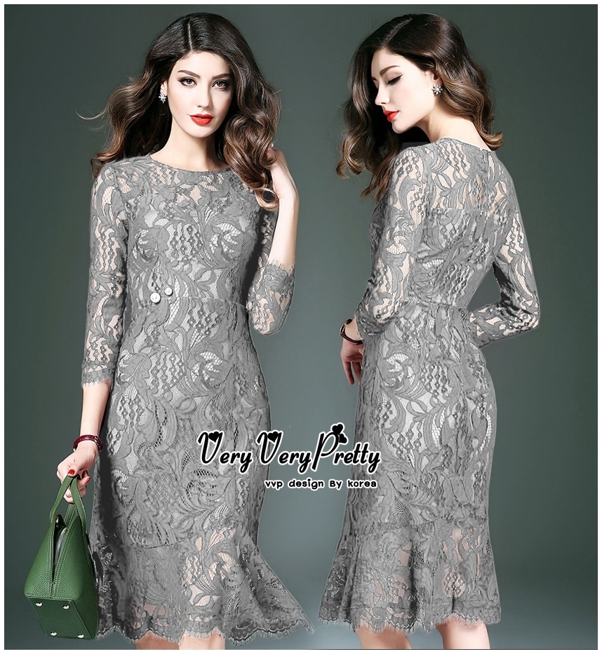 Luxurious Classic Long-sleeves Lace Dress
